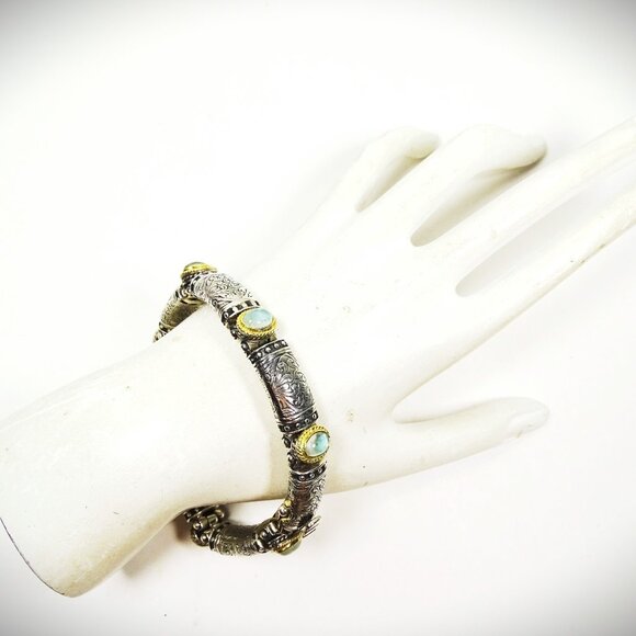 KONSTANTINO Sterling Silver 18K Yellow Gold Blue Stone Bangle Bracelet - Picture 11 of 11